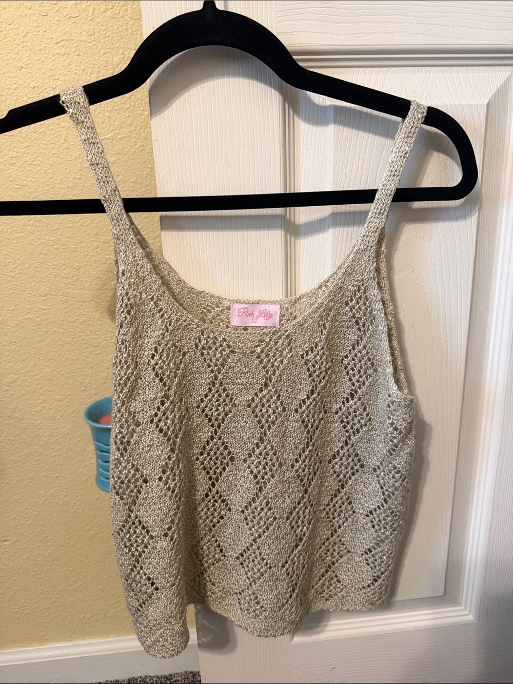 Pink Lily Beige Crochet Camisole Tank